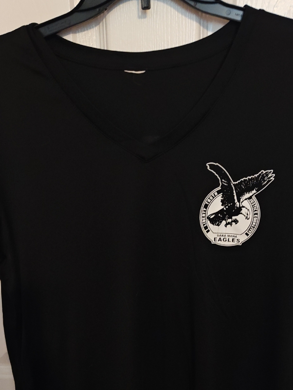 Black V-Neck Tee with White Eagle Graphic